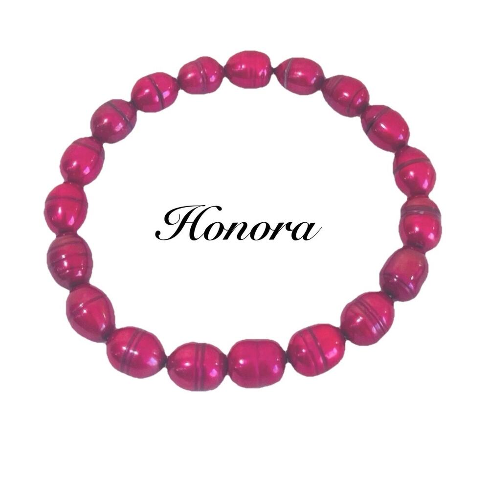 HONORA Cherry Red Pearl Stretch Bracelet Cultured Freshwater Pearls